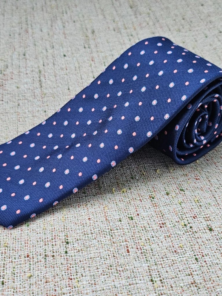 Vannotensa Men Tie Blue Polyester Pink Dots Necktie Classic Tie Nwt
